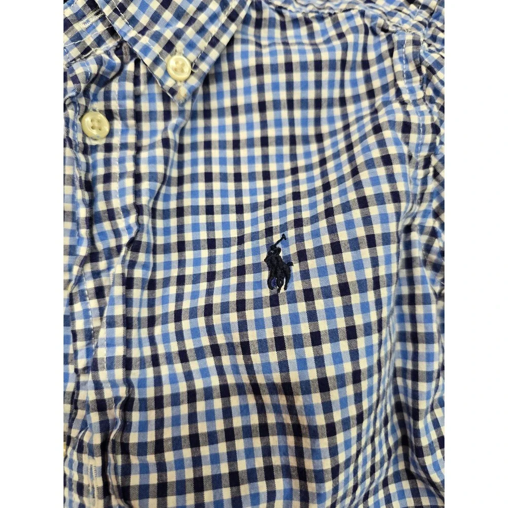 Kids Ralph Lauren Blue Gingham Check Button Down Shirt Sz 4T Long Sleeve Cotton‎